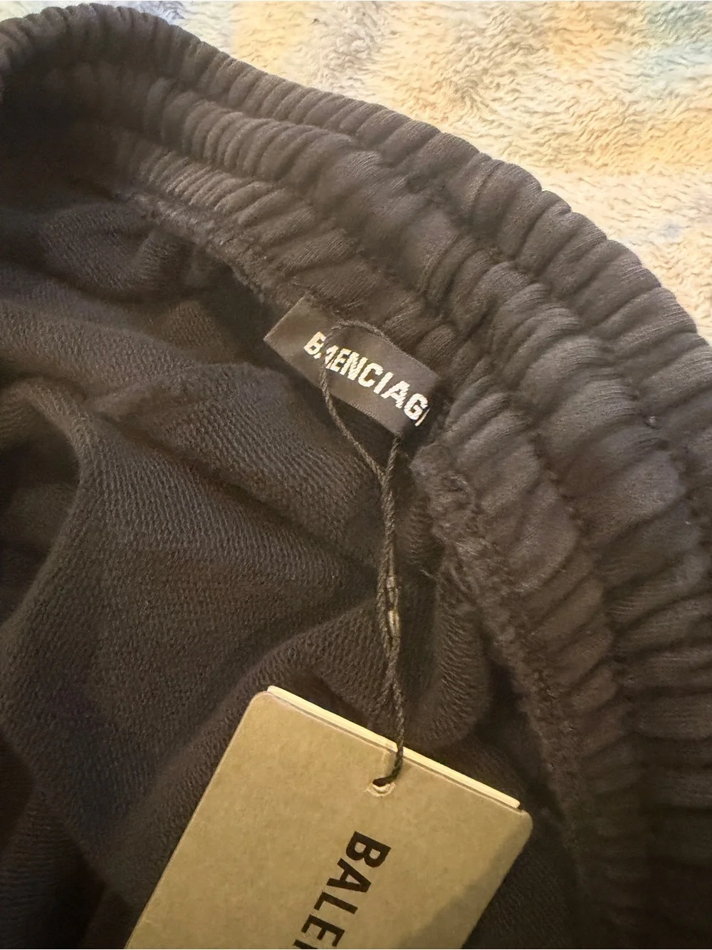 Balenciaga Black Cotton Shorts with Yellow Patch